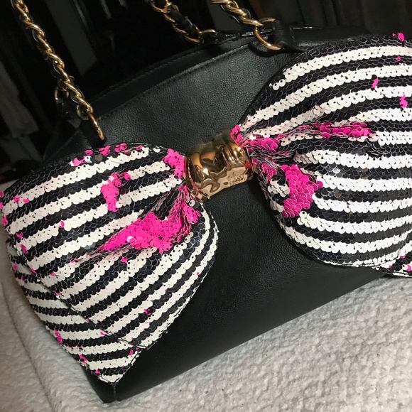 Betsey Johnson Satchel with Bow Lesque Sequins - Picture 2 of 6